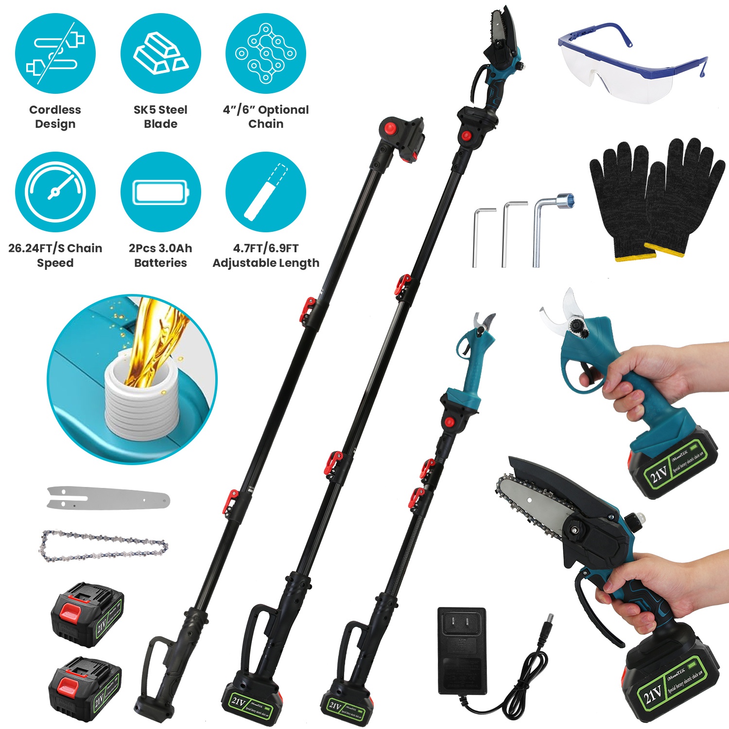 Pruning Shears - 4-in-1 Pole Pruning Shears, Electric Pruning