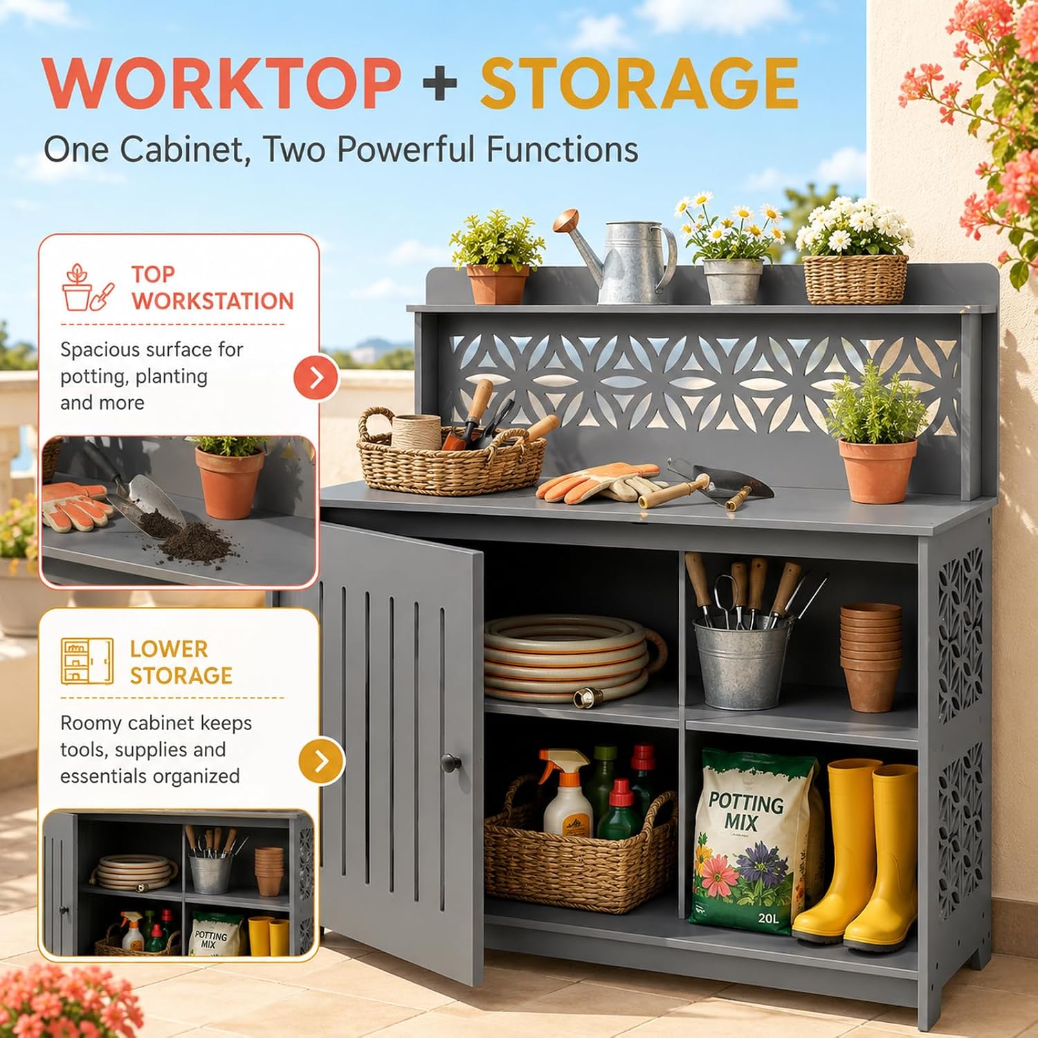 Premium Outdoor Storage Cabine - Gardening Tools Organizer 评论和价格
