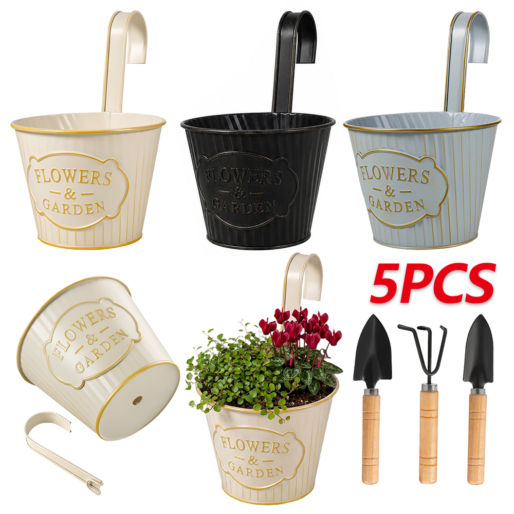 5Pcs Hanging Flower Pots Metal - Gardening Tools Vintage 评论和价格