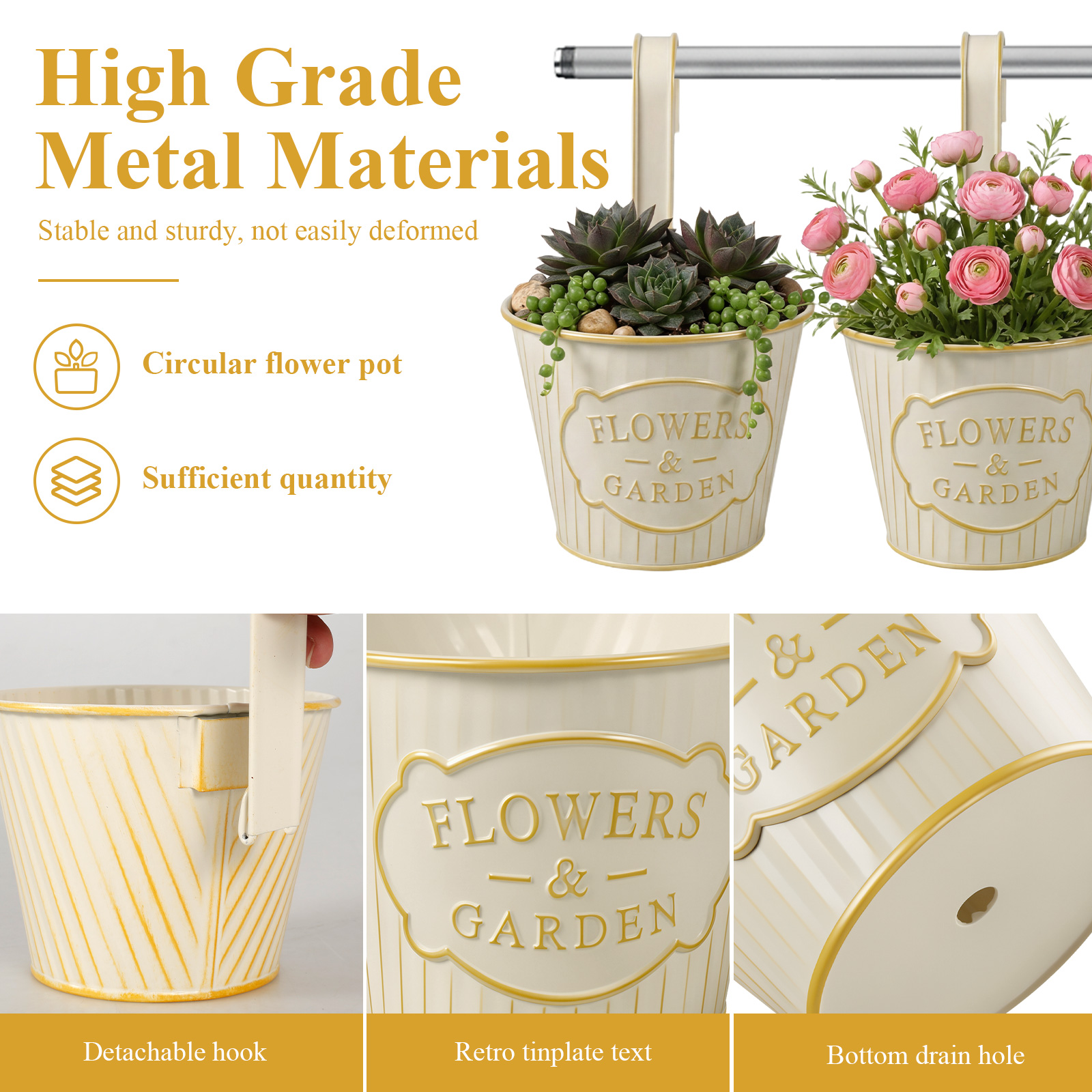 5Pcs Hanging Flower Pots Metal - Gardening Tools Vintage 评论和价格