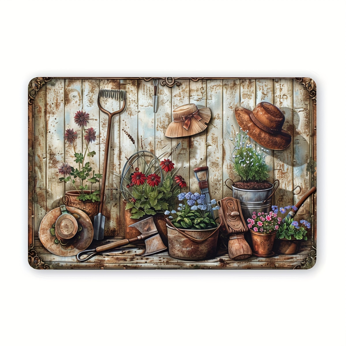 2D Flat, Vintage Floral Metal  - Gardening Tools Vintage 评论和价格